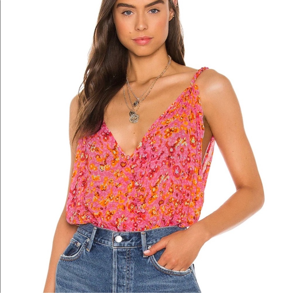 Free People X REVOLVE Siren Song Bodysuit in Pop Pink Combo - NWT sz M
